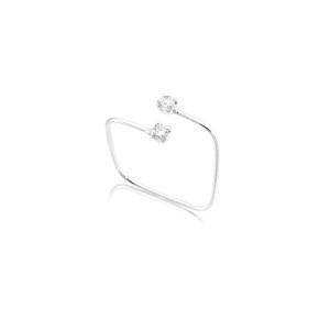 Anel Regulável Quadrado em Prata 925 Ponto de Luz