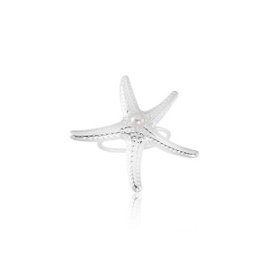 Anel Regulável em Prata 925 Estrela do Mar e Pérola