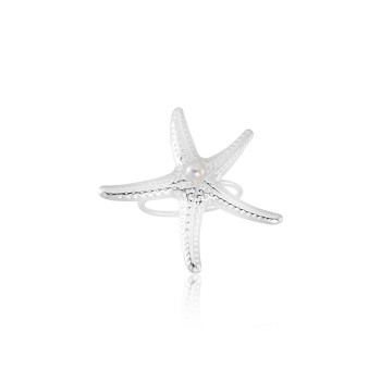 Anel Regulável em Prata 925 Estrela do Mar e Pérola