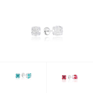 Brinco Baby Press em Prata 925 Pedra Quadrada