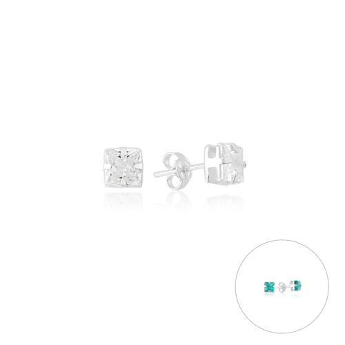 Brinco em Prata 925 Pedra Quadrada