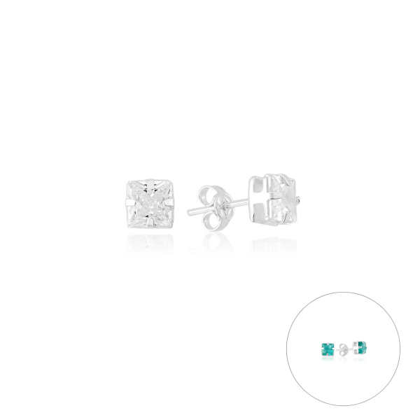 Brinco em Prata 925 Pedra Quadrada