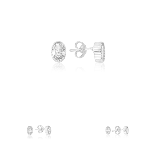 Brinco em Prata 925 Oval Zircônia Cristal