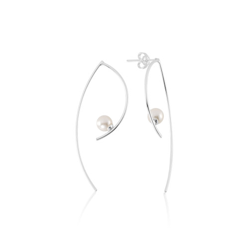 Brinco em Prata 925 Curvo com Pérola