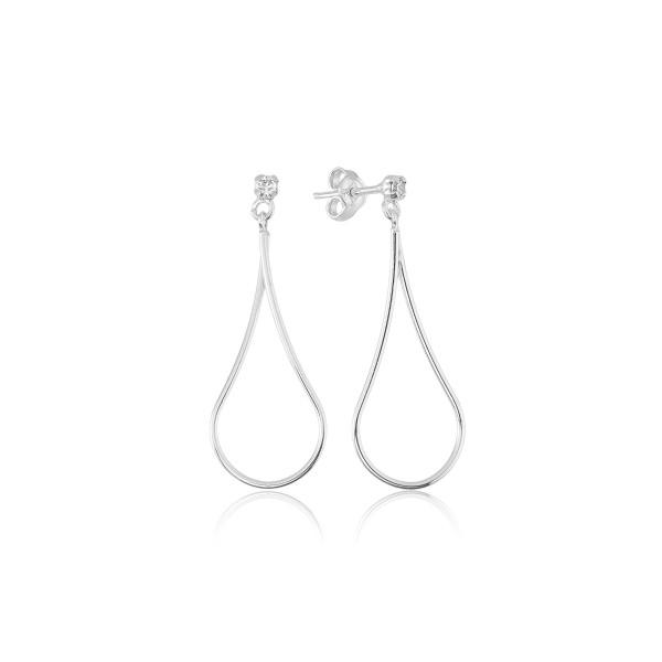 Brinco em Prata 925 Gota Vazada com Ponto de luz