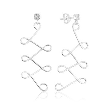 Brinco em Prata 925 Zig Zag Zirconia Cristal Brinco em Prata 925 Zig Zag Zirconia Cristal
