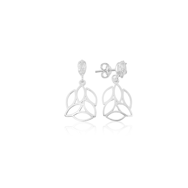 Brinco em Prata 925 Folhas com Navete Brinco em Prata 925 Folhas com Navete