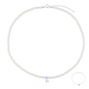 Gargantilha em Prata 925 Pérolas e Pedra Retangular 