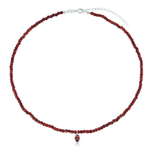 Gargantilha em Prata 925 Ágata de Fogo e Ponto de Luz Granada