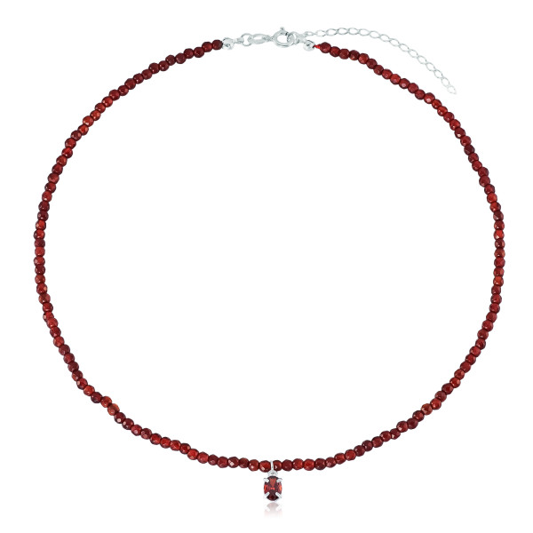 Gargantilha em Prata 925 Ágata de Fogo e Ponto de Luz Granada