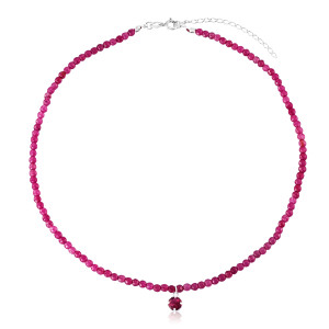 Gargantilha em Prata 925 Jade Fúcsia e Ponto de Luz Turmalina Rosa 