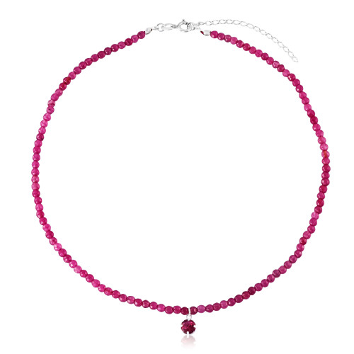 Gargantilha em Prata 925 Jade Fúcsia e Ponto de Luz Turmalina Rosa 