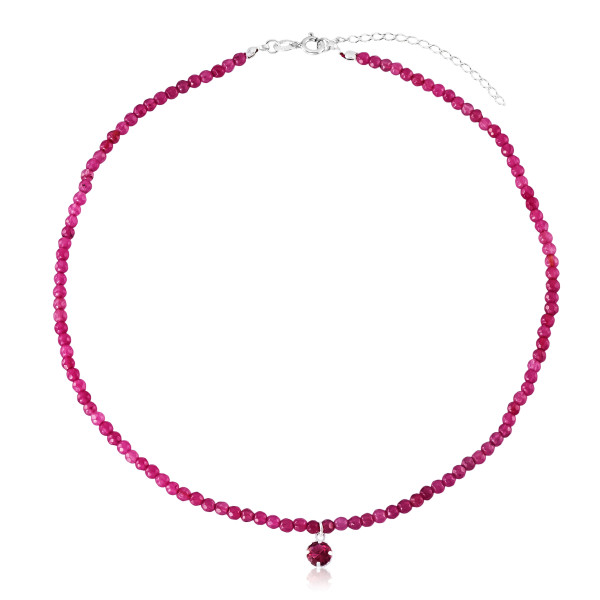 Gargantilha em Prata 925 Jade Fúcsia e Ponto de Luz Turmalina Rosa 