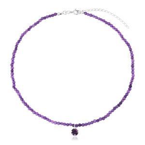 Gargantilha em Prata 925 Jade Roxo Uva e Ponto de Luz Ametista