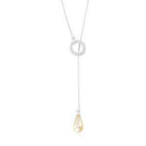 Gargantilha em Prata 925 Pavê Círculo Zircônia Cristal e Pérola