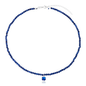 Gargantilha em Prata 925 Jade Azul Cobalto e Ponto de Luz Safira