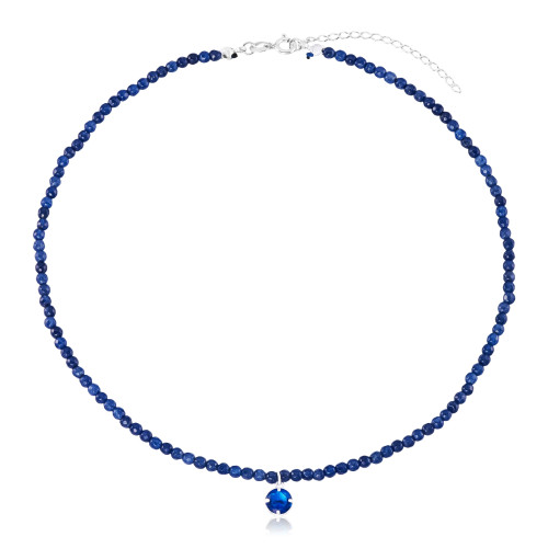 Gargantilha em Prata 925 Jade Azul Cobalto e Ponto de Luz Safira