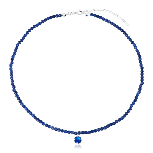 Gargantilha em Prata 925 Jade Azul Cobalto e Ponto de Luz Safira