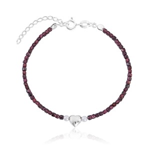 Pulseira em Prata 925 Granada Coração