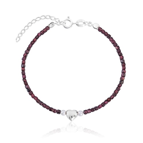 Pulseira em Prata 925 Granada Coração