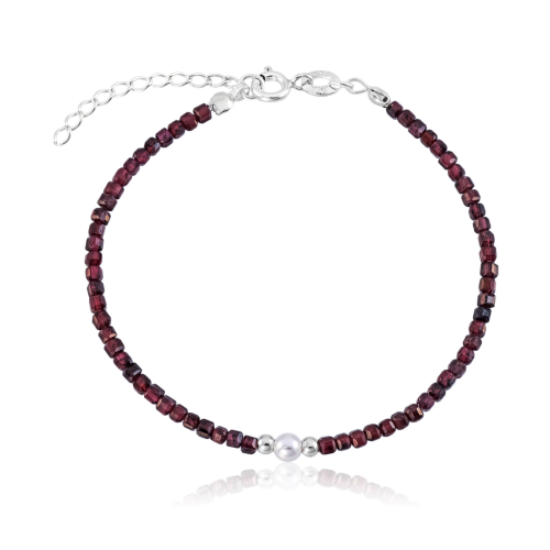 Pulseira em Prata 925 Granada pérola