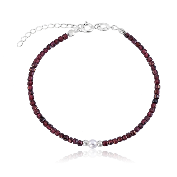 Pulseira em Prata 925 Granada pérola