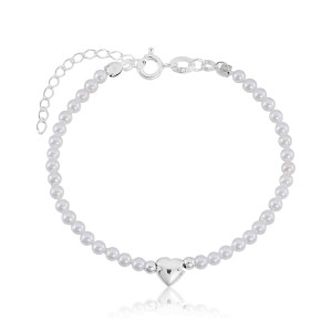 Pulseira em Prata 925 Coração e Pérolas