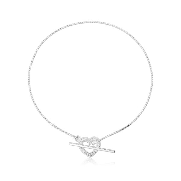 Pulseira em Prata 925 Pavê Coração Cristal Regulável