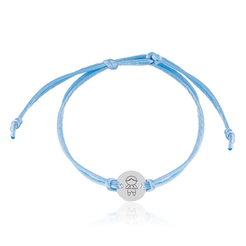 Pulseira em Prata 925 Fio de Seda Azul Bebê Menino