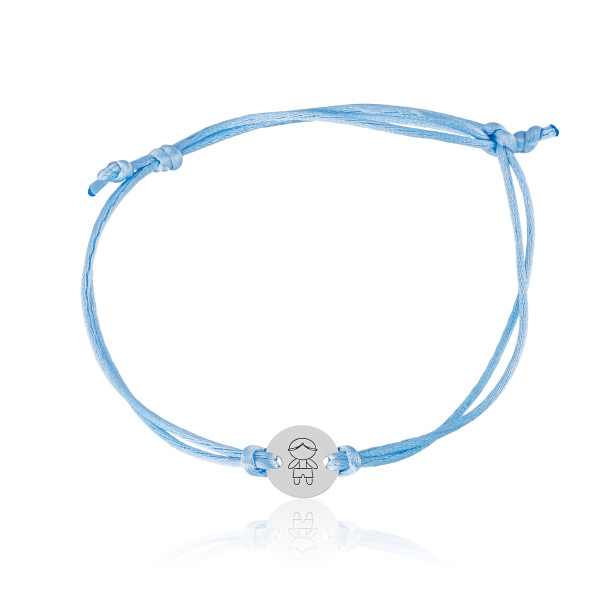 Pulseira em Prata 925 Fio de Seda Azul Bebê Menino
