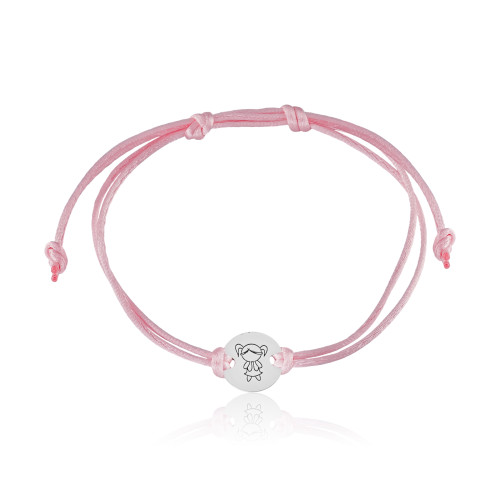 Pulseira em Prata 925 Fio de Seda Rosa Bebê Menina