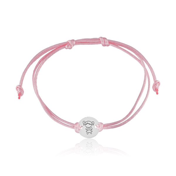 Pulseira em Prata 925 Fio de Seda Rosa Bebê Menina