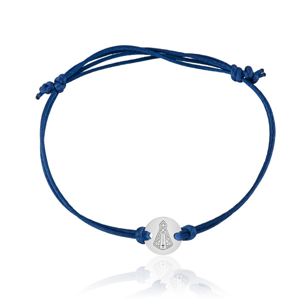 Pulseira em Prata 925 Fio de Seda Azul Marinho N. Sra Aparecida