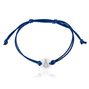 Pulseira em Prata 925 Fio de Seda Azul Marinho N. Sra Aparecida