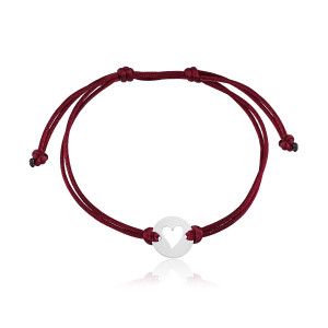 Pulseira em Prata 925 Fio de Seda Marsala Coração