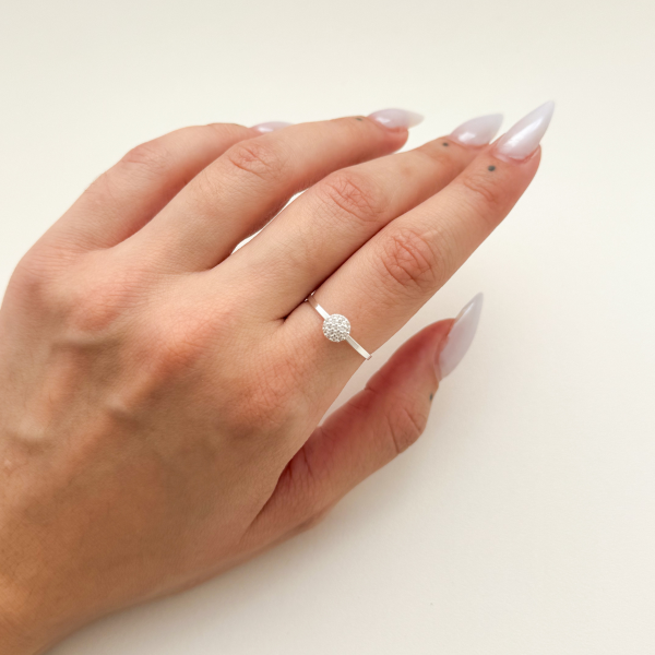 Anel em Prata 925 Pavê Redondo Cravejado Zircônia Cristal