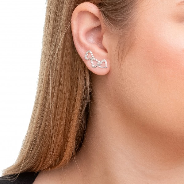 Ear Cuff em Prata 925 Corações Vazados