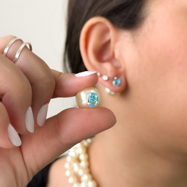 Brinco em Prata 925 Duo Pedra Oval