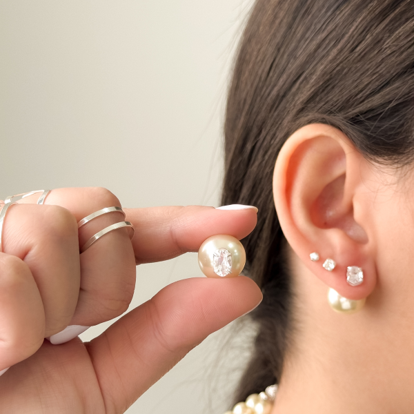 Brinco em Prata 925 Duo Pedra Oval