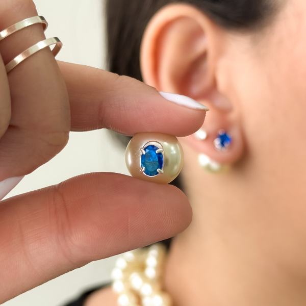 Brinco em Prata 925 Duo Pedra Oval