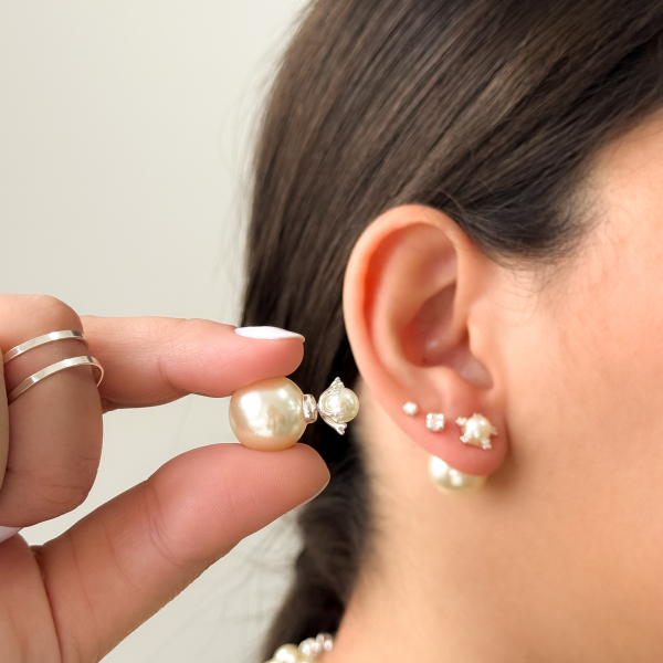 Brinco em Prata 925 Duo Pérola e Zircônias