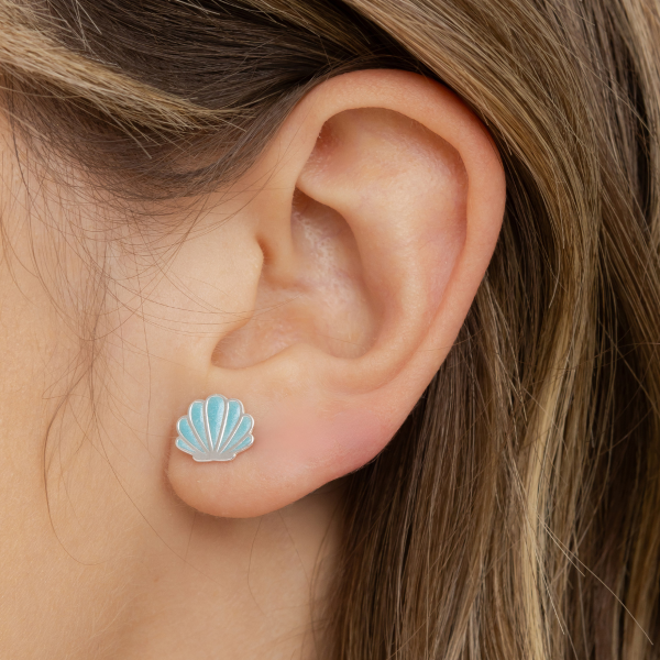 Brinco em Prata 925 Concha do Mar Azul