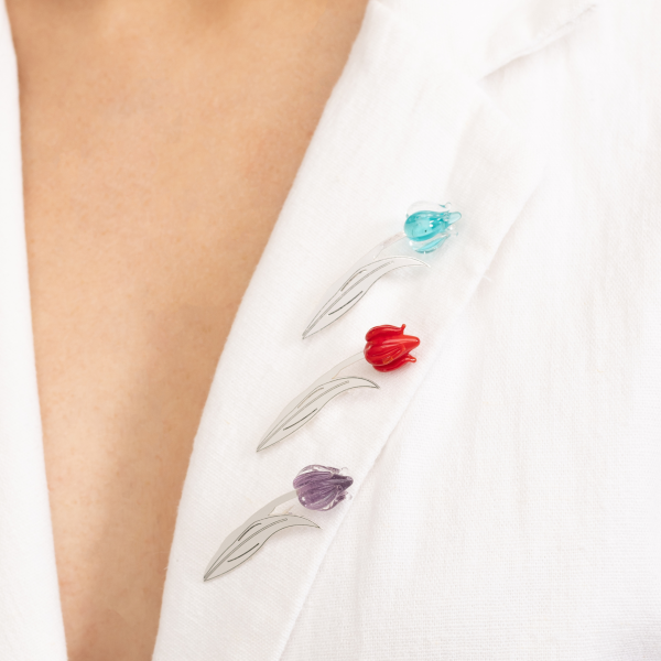 Broche em Prata 925 Tulipa em Murano