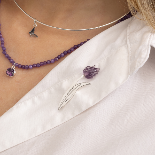 Broche em Prata 925 Tulipa em Murano