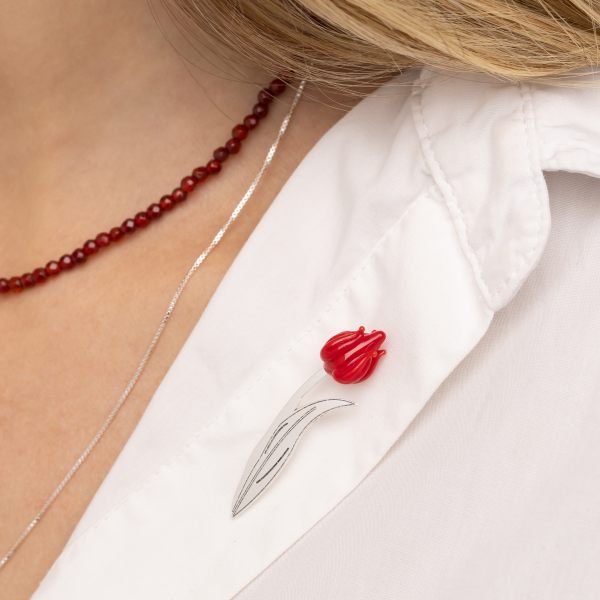 Broche em Prata 925 Tulipa em Murano