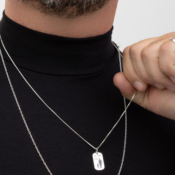 Pingente em Prata 925 Placa Retangular Te Amo Pai Filho