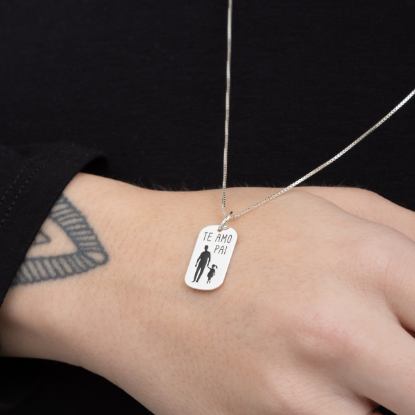Pingente em Prata 925 Placa Retangular Te Amo Pai Filha