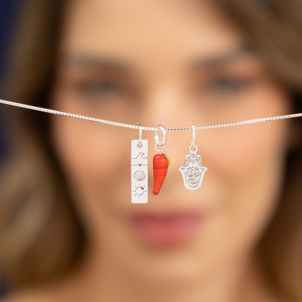 Pingente em Prata 925 Sol, Concha e Onda do Mar