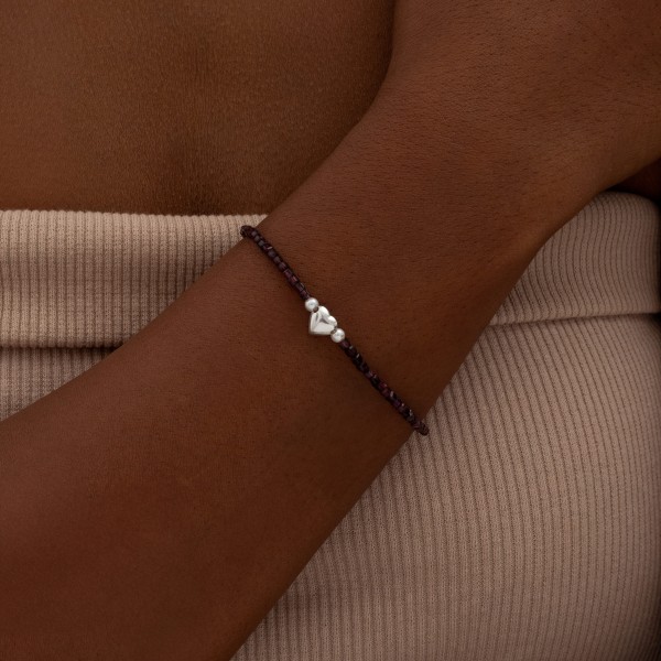 Pulseira em Prata 925 Granada Coração