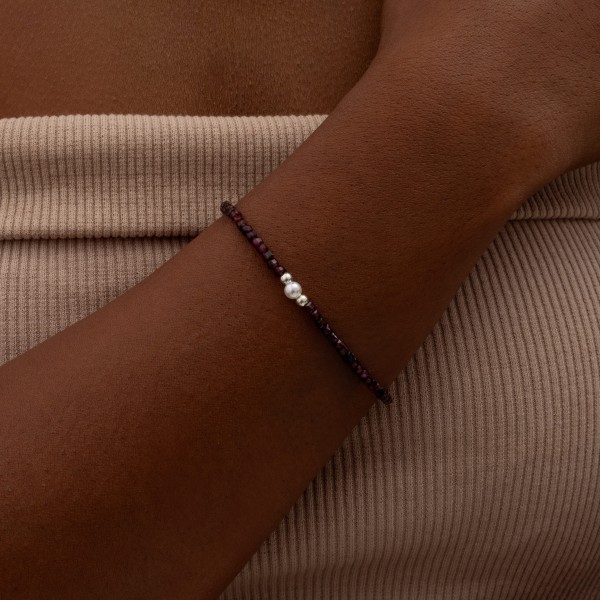 Pulseira em Prata 925 Granada pérola